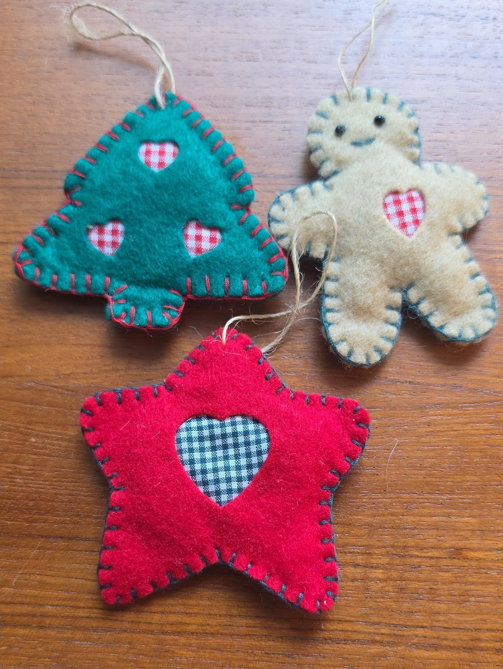 Vtg Handmade Holiday Felt Ornament Set Of 3